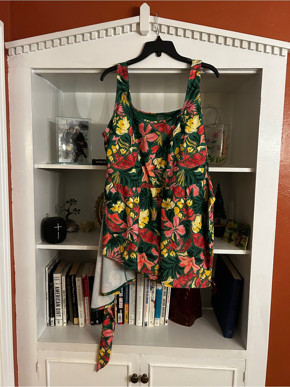 Old Navy Green Floral one piece swimsuit with tie skirt